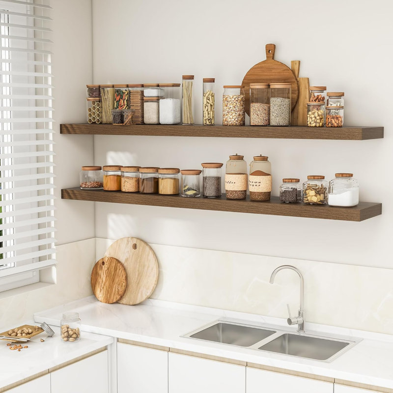 Ensemble de 2 tablettes murales flottantes de 72 pouces avec supports invisibles pour la chambre à coucher, la cuisine, la salle de bain et le décor