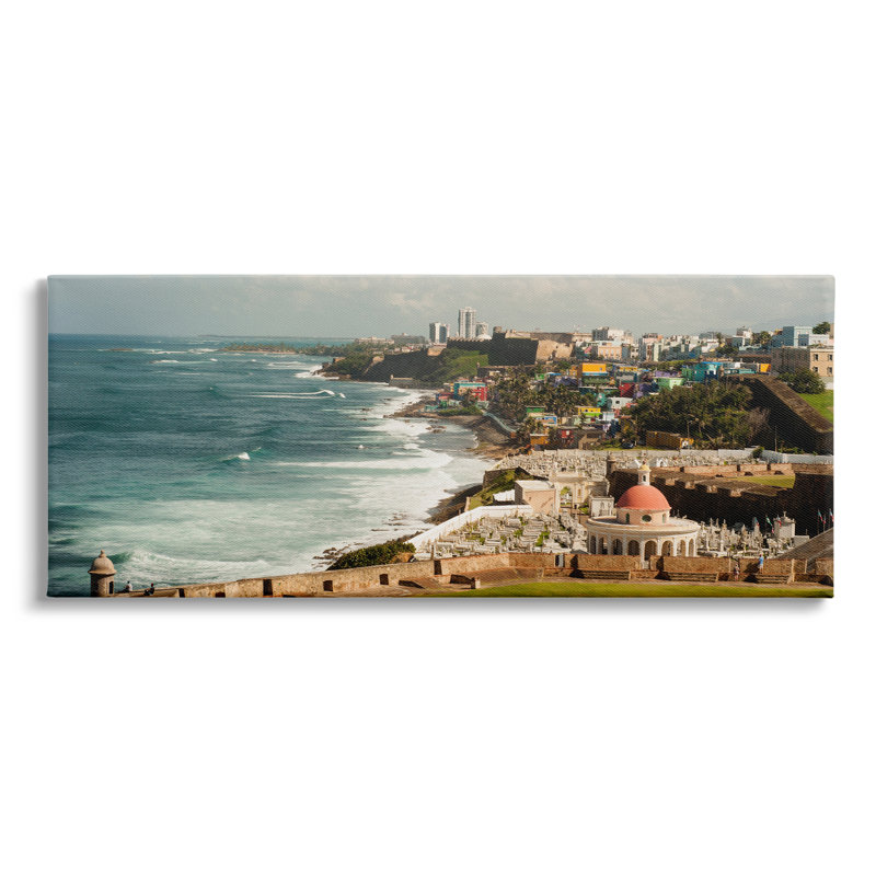 Old San Juan Puerto Rico Coastal Landscape Canvas Print, 30 x 13