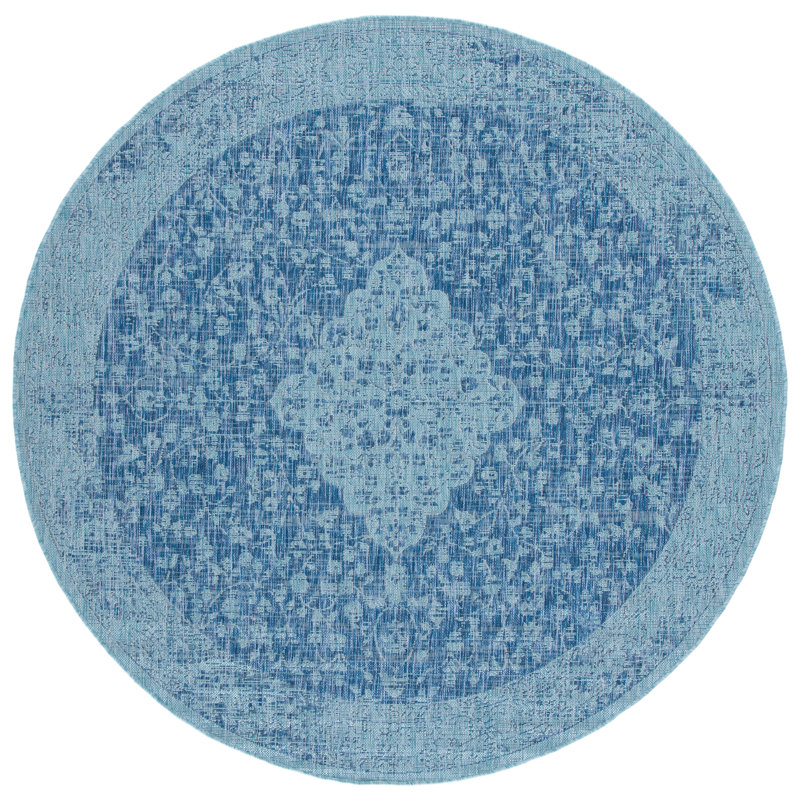 Susanne Oriental Blue Indoor/Outdoor Area Rug, Round 6'7"