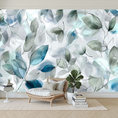 Peel and Stick Wallpaper 144" W x 100" H Modern Self Adhesive Wall Mural for Bedroom Fashionable Chic Winter Forest Eucalyptus Leaf Watercolor Abstract