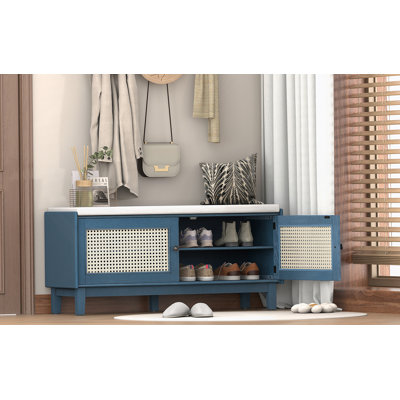 Banc de rangement en rotin avec rangement Boho