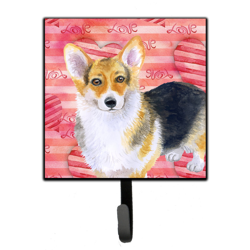 Organisateur de clés murales avec crochets clés chihuahua love Saadet, Rose / brun / noir, Corgi Pembroke