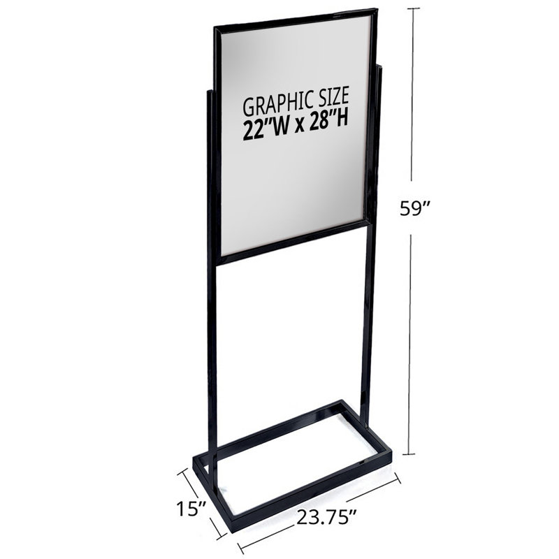 Black Metal Double-Sided Poster Floor Stand with Wide Base