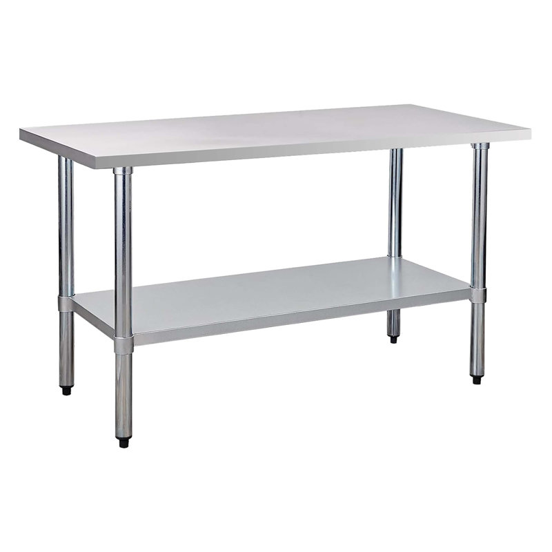 Table de travail commerciale 24 po x 60 po en acier inoxydable de calibre 18 avec tablette inférieure pour cuisines peu encombrantes