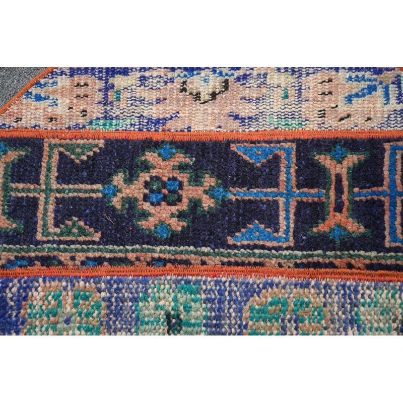 Handmade Blue Wool Turkish Rug Ideal for Small Spaces and As a Gift