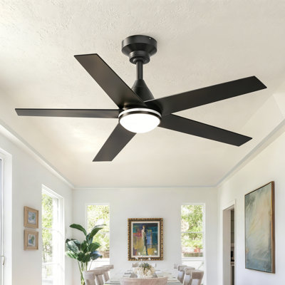 Ventilateur de plafond intelligent à 5 pales de 52 po avec lumière RVB et télécommande, moteur à courant continu réversible, encastré ou suspendu