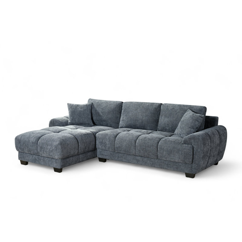 4 Seater Corner Sofa , Left Hand Facing, Blue Chenille