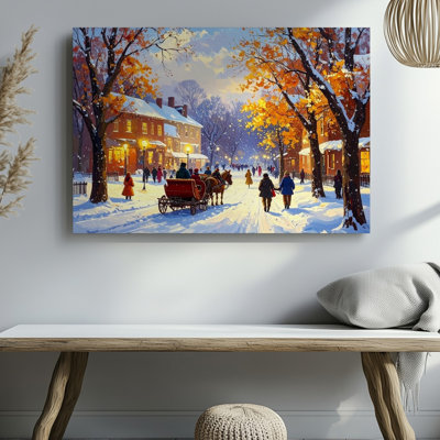 Canvas Horse Drawn Sleigh Ride Nostalgic Winter Town Wall Art Ready To Hang Gallery Wrapped Home Decor Modern Design Premium Quality