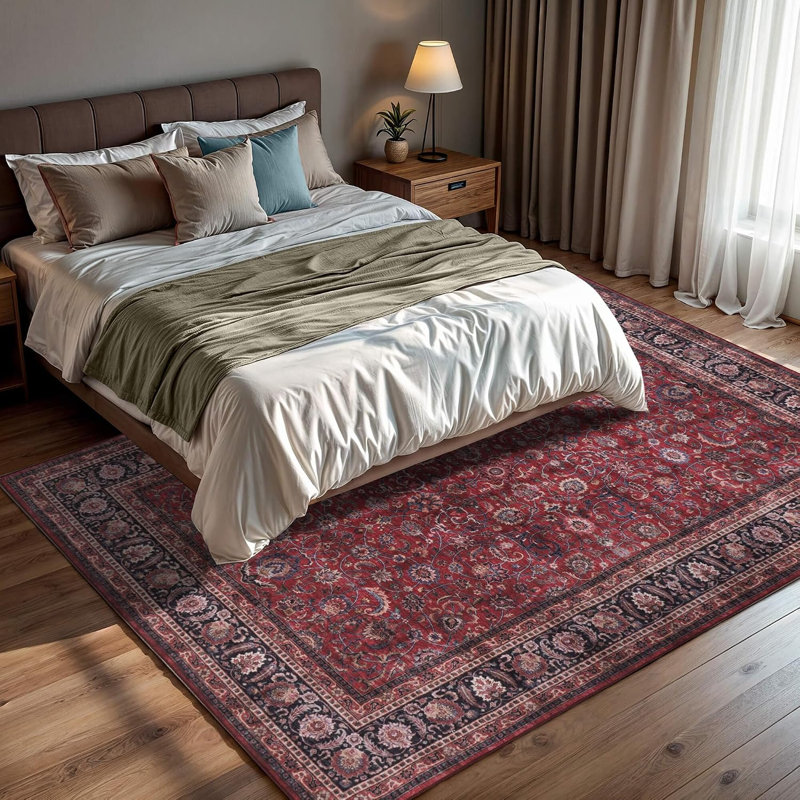  Yildiz - Indoor, Machine Washable Area Rug - 3'x5' Dark Red Home Carpet, Rectangle 3' x 5'