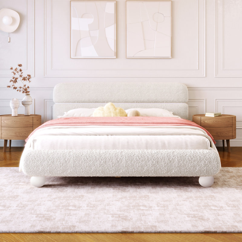 Upholstered Bed With Solid Round Legs