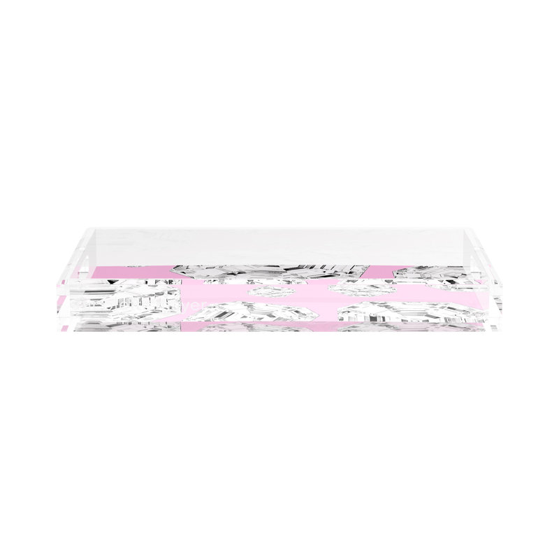 Plateau décoratif rectangulaire en pierres précieuses Got Rocks, 17"W x 10.5"D x 2"H, Pink