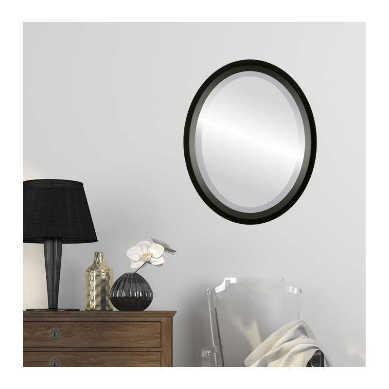 Meigs Wood Flat Wall Mirror, 16" H x 16" W, Matte Black