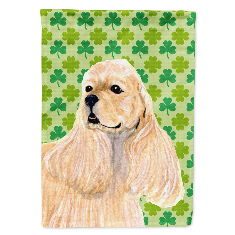 Drapeau de jardin à 2 côtés st. patrick day trèfle, Épagneul cocker (beige)