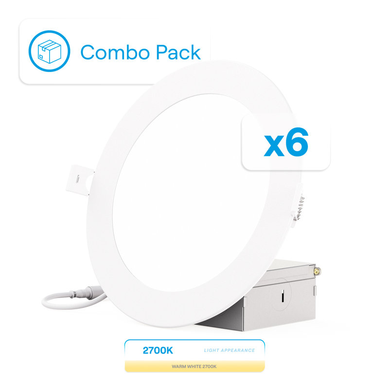 6" Slim Recessed LED, 12W, 2700K Soft White, Dimmable