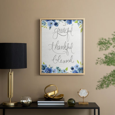 «Grateful, Thankful, Blessed», reproduction encadrée - bois massif