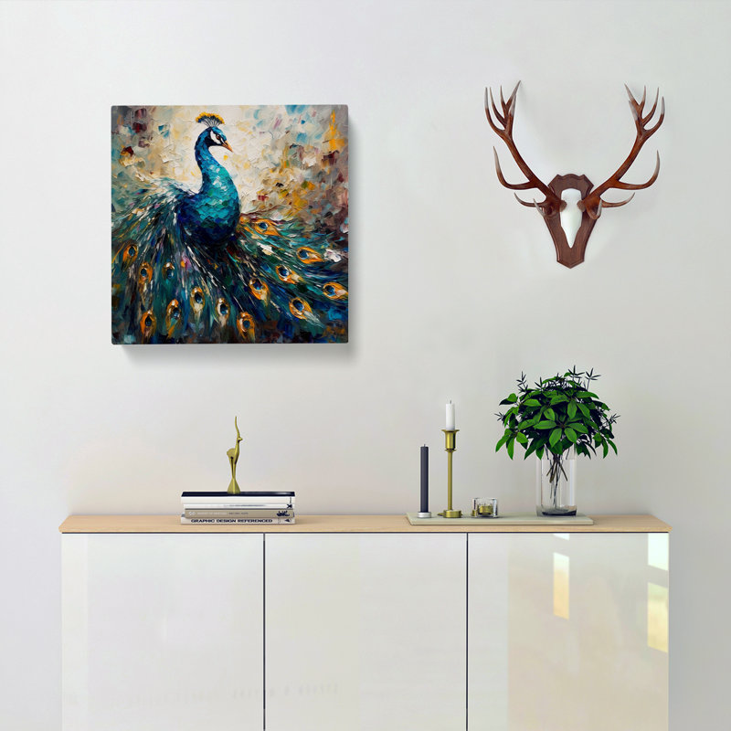 Peacock Palette Knife - No Frame Print, 50cm H x 50cm W x 3cm D