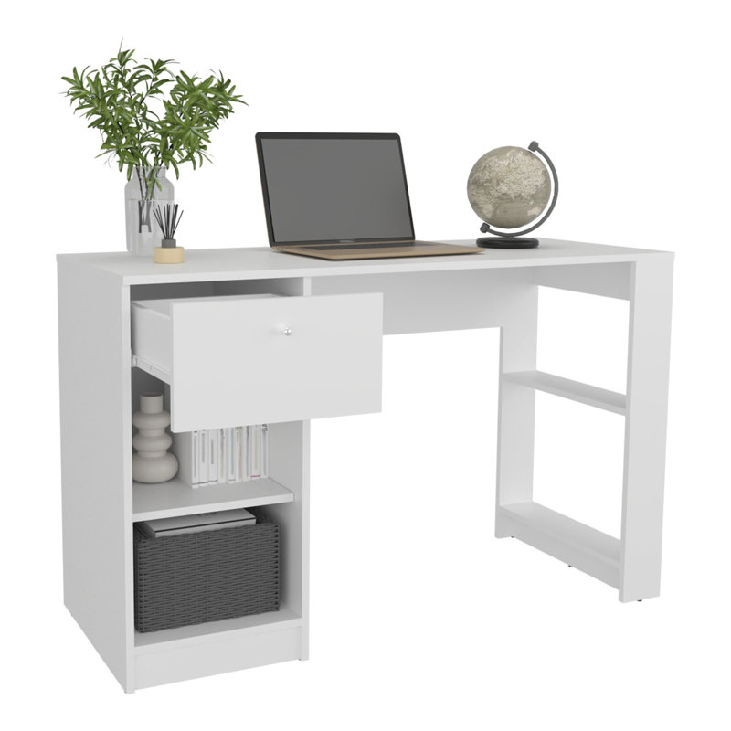 Black Rectangular Desk For Home Office Needs, 47" Wide With One Drawer And Four Shelves, Modern Computer Space, Professional Efficiency
