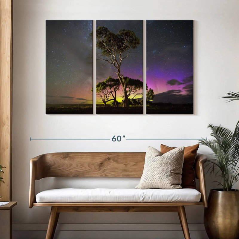 Harnek aurora australis au-dessus des arbres, H 32 po x l 50 po