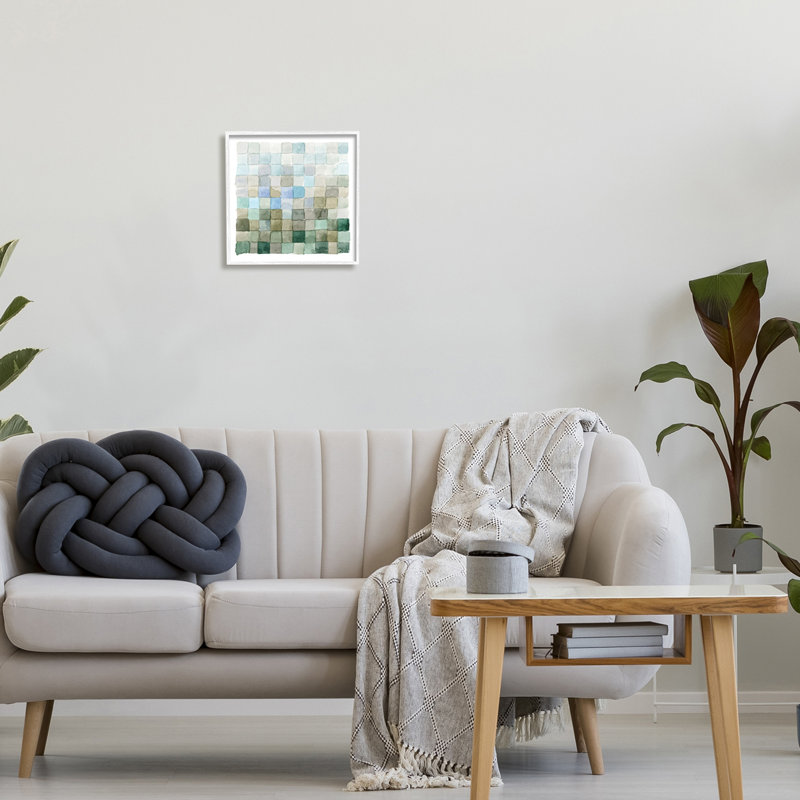 Motif de forme carrée aux tons de terre par Emma Caroline, L 12 po x H 12 po, Giclée encadrée blanc bord de mer