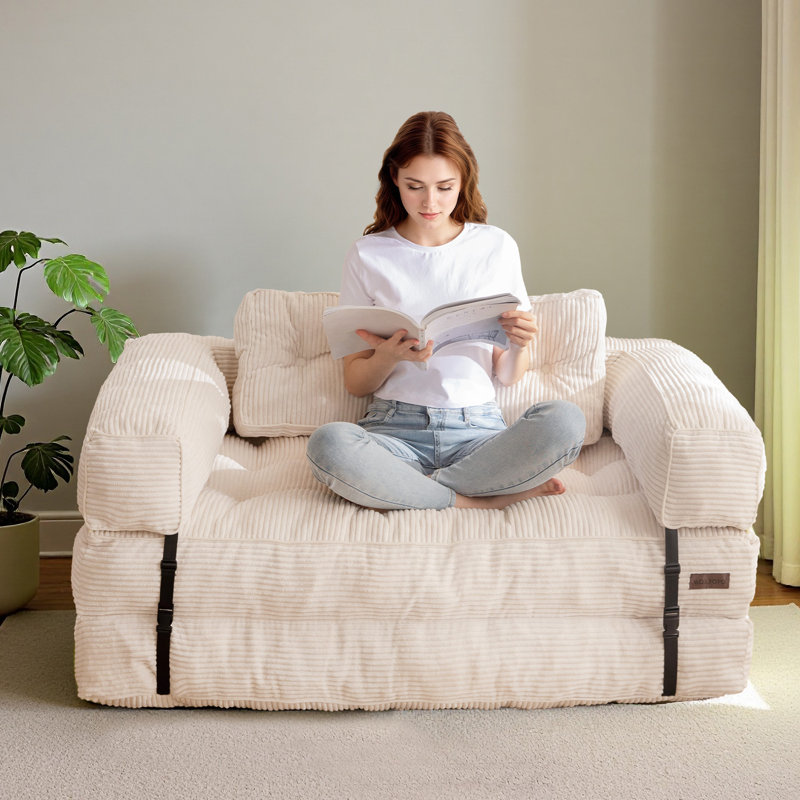 Gaint Folding Sofa Bed,U-Shaped Convertible Compression Bean Bag Sofa Bed, Compression Sofa in a Box, Beige