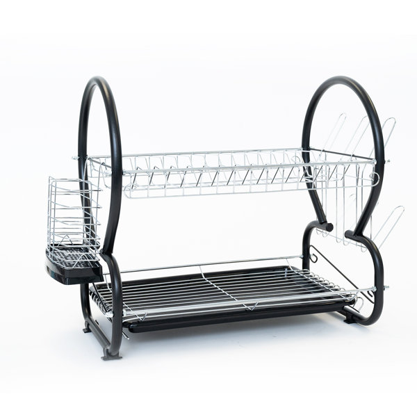 TOOLF Dish Drying Rack, Stainless Steel Dish Rack, Expandable(14.5-25.3)  Dish Drainer Rack and Utility Drainboard Set with Foldable Rack, Utensil