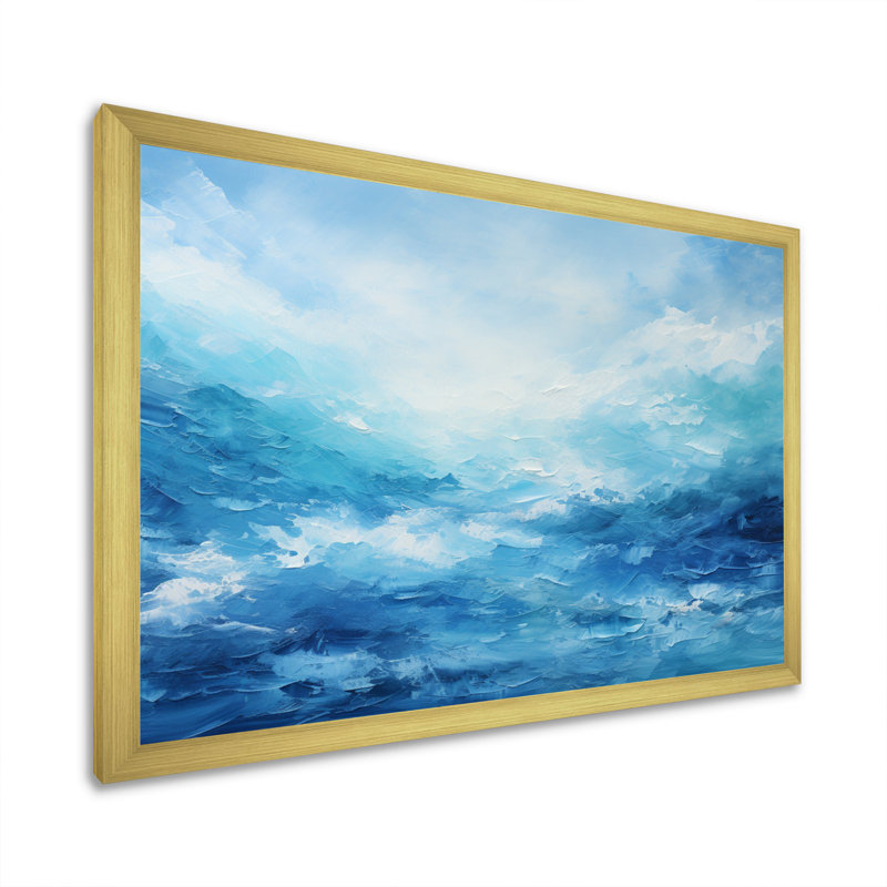 «Blue Infinity Of The Ocean II», art sur toile océan, H 12 po x l 20 po x P 1 po, Cadre doré à une seule photo