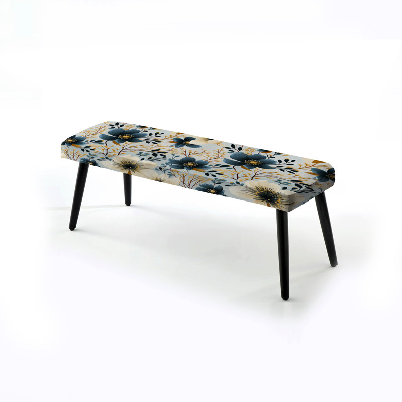 Banc rembourré Plants, Blue & Ivory Coastal Elegance Floral Pattern