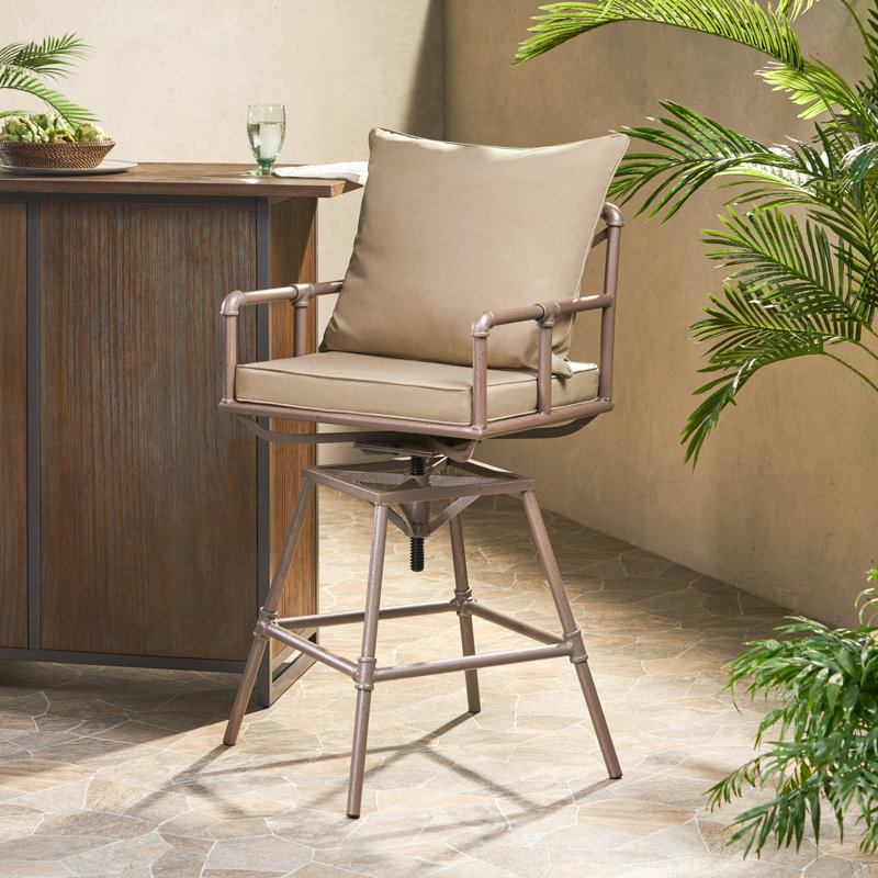 PLUMBER's PIPE BARSTOOL W/CUSHIONS, Brown, Antique Brass
