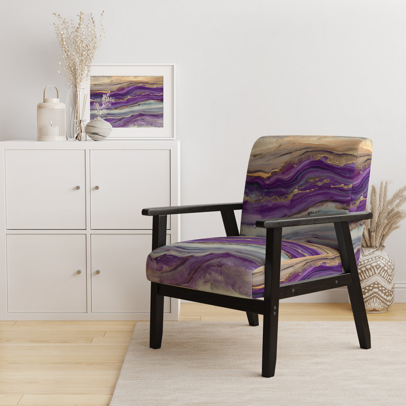 Chaise d'appoint rembourrée Coast Sea Waves Watercolor, Gold Velvet