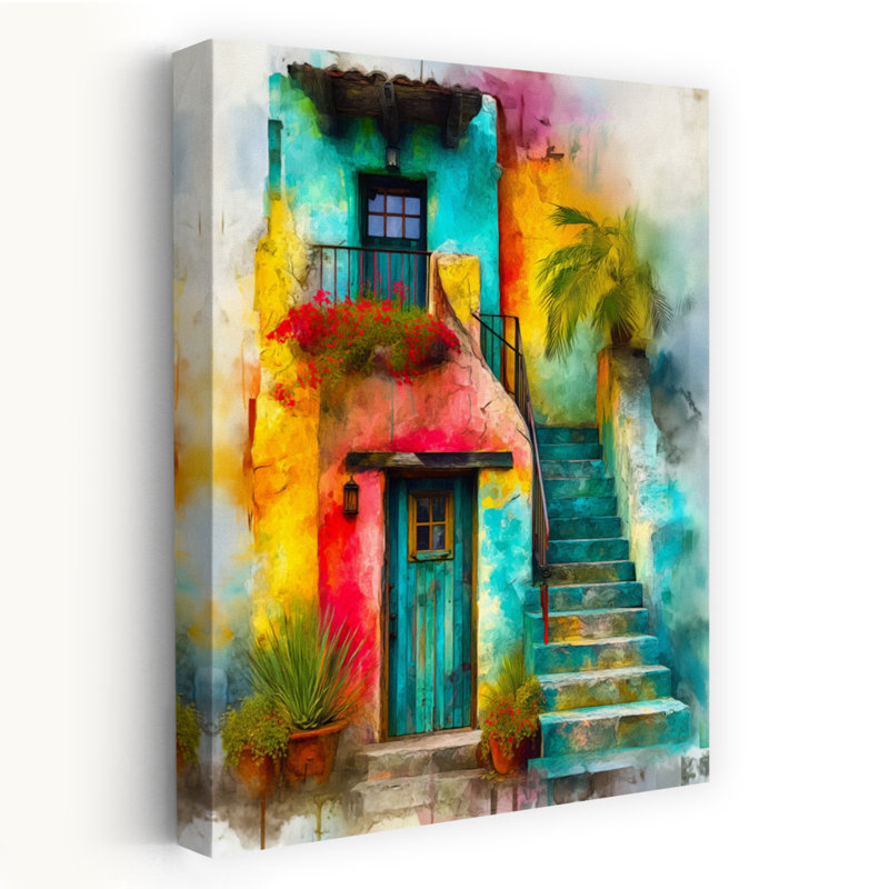 Art mural tropical coloré avec marches colorées, H 36 po x l 24 po