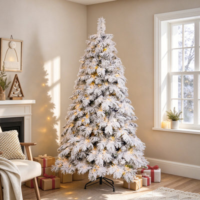 Sapin de Noël artificiel enneigé avec lumières DEL blanc chaud