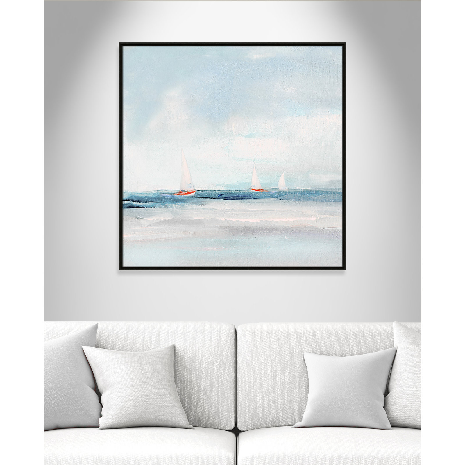 Charter "Caribbean Sail" Painting by Sally Swatland, 37.5" H x 37.5" W x 2" D, Espresso