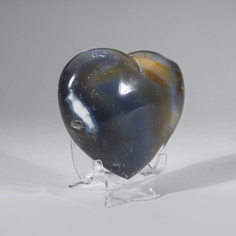 Blue Chalcedony Orca Stone Heart from Madagascar (0.9629 Lbs)