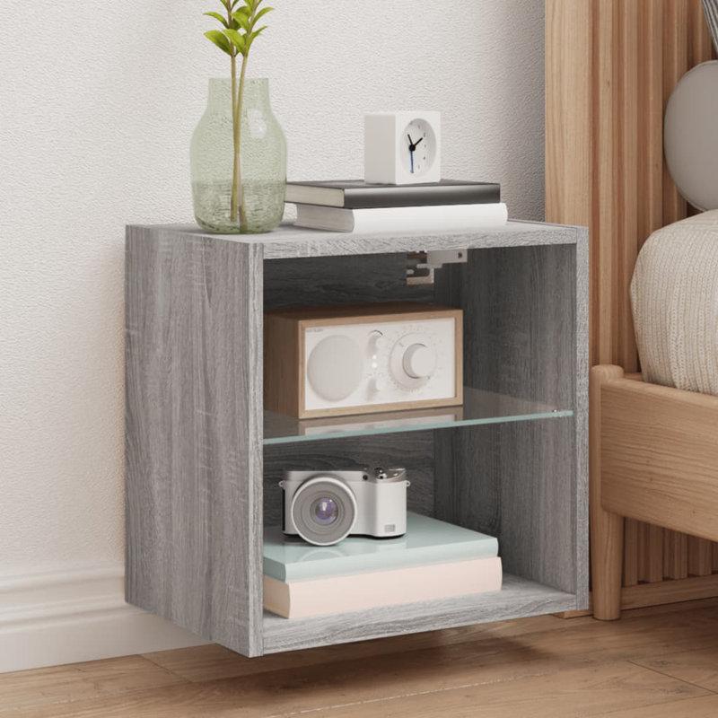 Baheejah Engineered Wood Glass  TV Stand, 15.7"H x 15.7"L x 11.2"W, Grey Sonoma