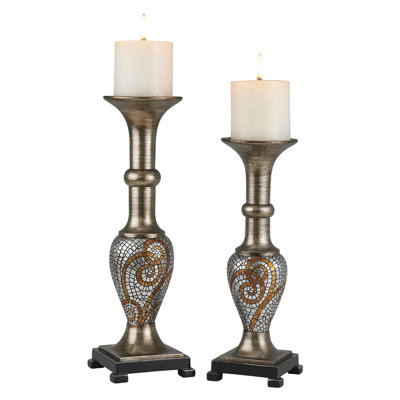 Dorella Set of 2 14 " Resin Candlestick with Candle Included