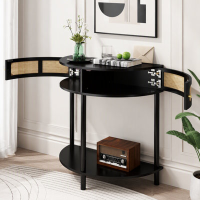 Table console demi-lune avec 2 tiroirs de rangement et une tablette inférieure, idéale pour le salon, la chambre à coucher, le bureau ou le couloir.