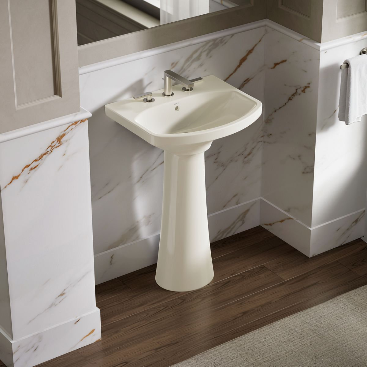 Cimarron U-Shape Pedestal Bathroom Sink, White, 4'' Centers