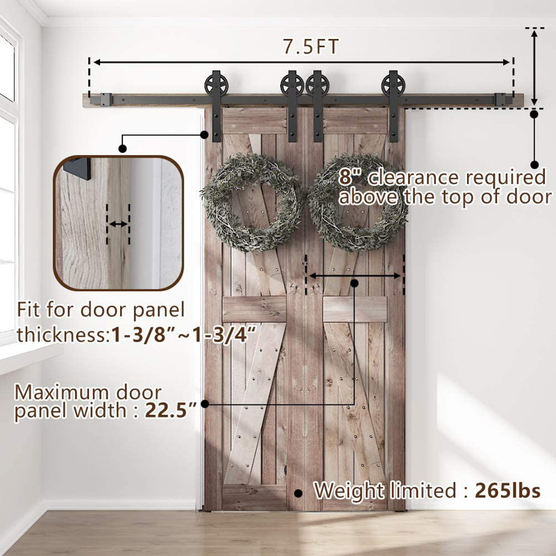 Black Carbon Steel Single Track Barn Door Hardware Kit