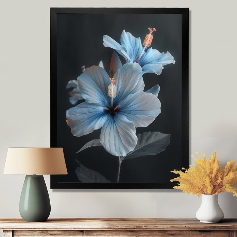 «Blue Crystal Hibiscus Botanical Beauty II - Hibiscus», art mural, H 44 po x l 34 po x P 1,5 po, Toile encadrée noire simple