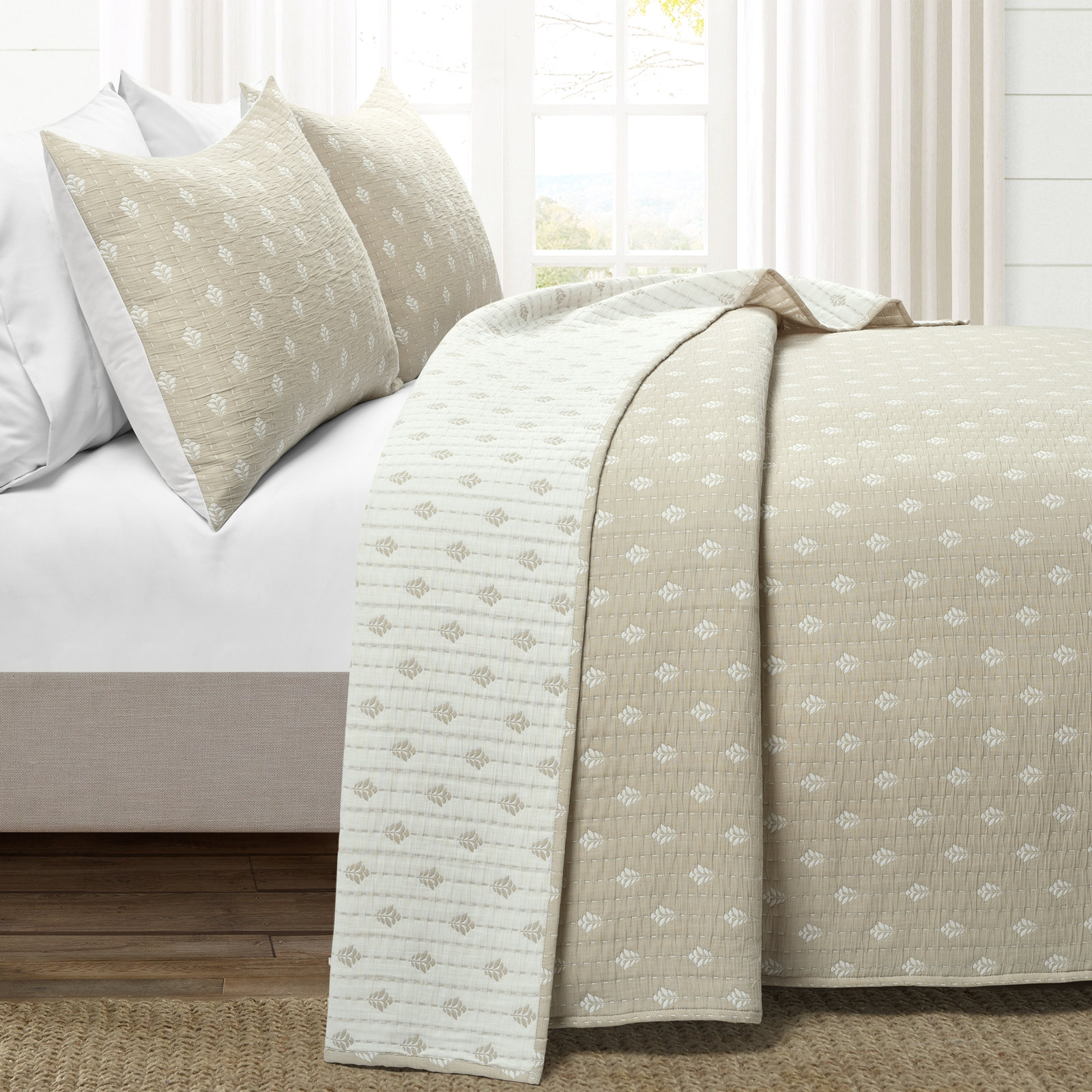 Willards Cotton Quilt Set, King Quilt + 2 Shams, Cream