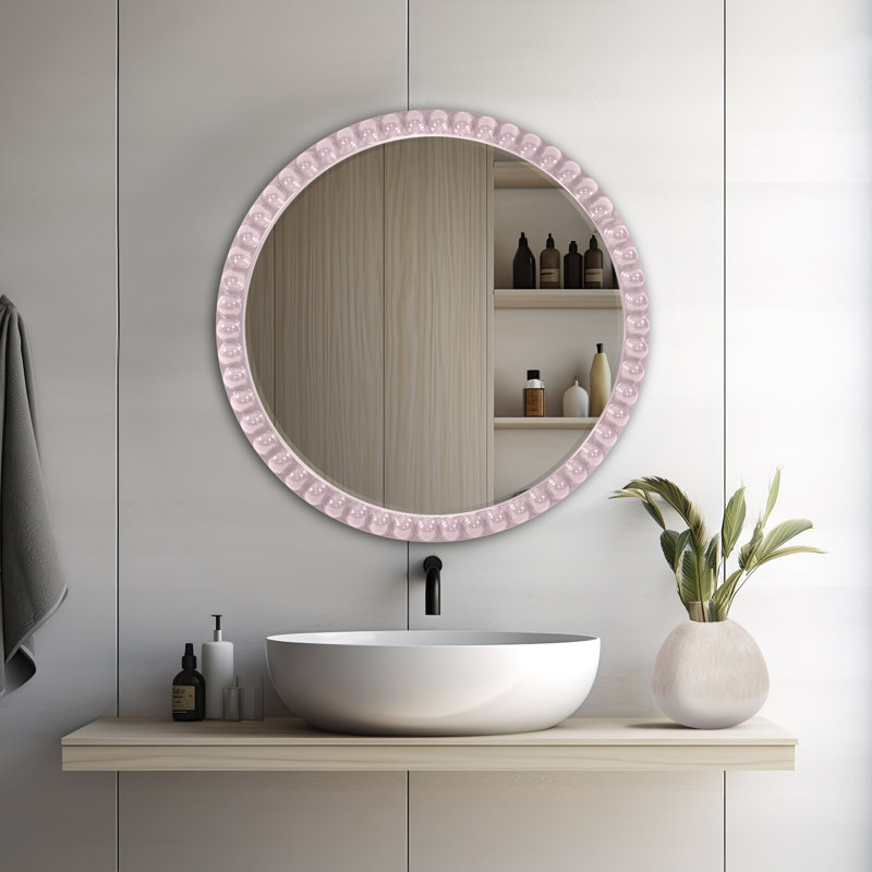Miroir rond surdimensionné en perles bleu marine brillant, Lilas