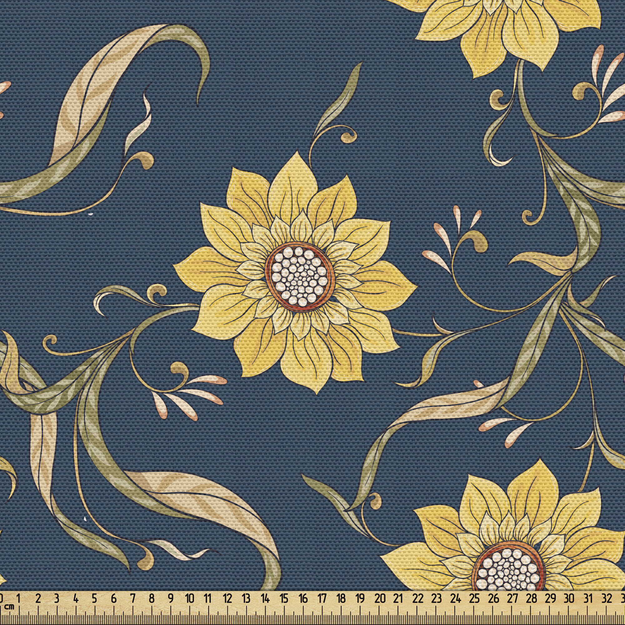Sunflower Fabric on Blue Background, Printed by the Yard on Your Choice of  Fabrics 