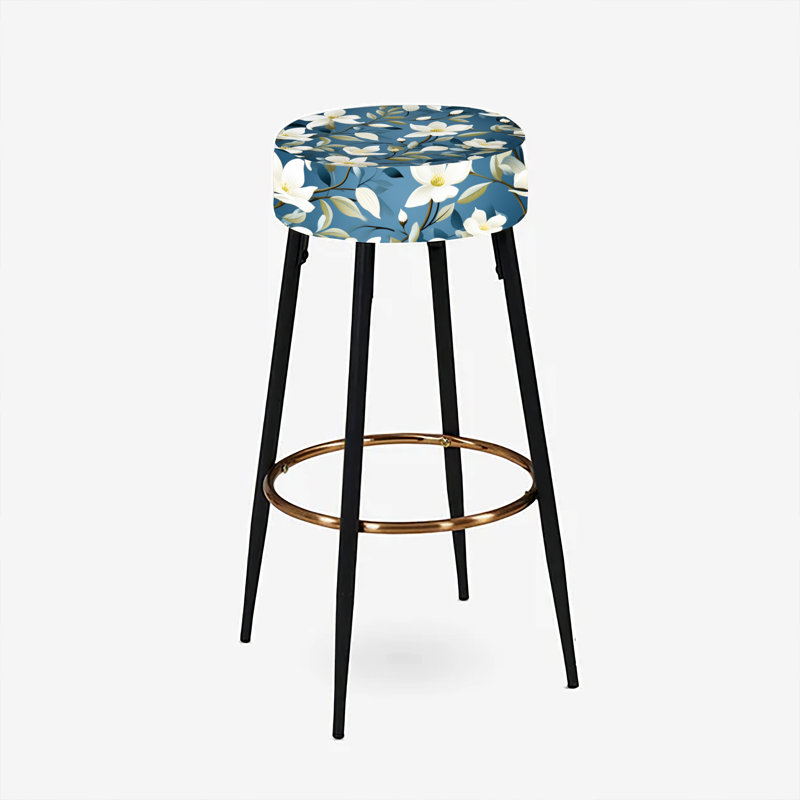 Veines de fleurs blanches et bleues - ensemble de 2 tabourets floraux
