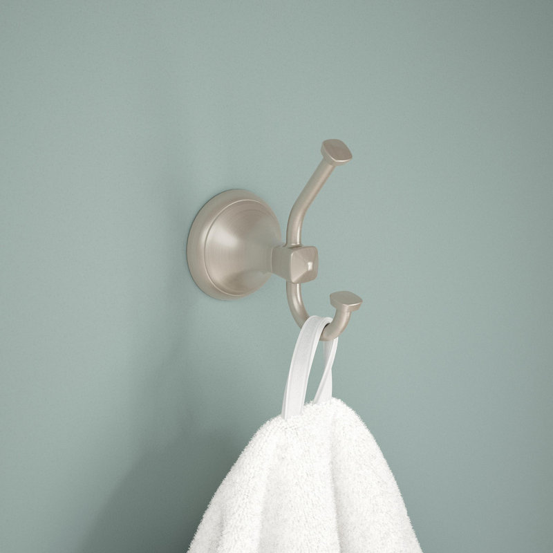 Esato Double Towel Hook Bath Hardware Accessory, Spotshield Brushed Nickel
