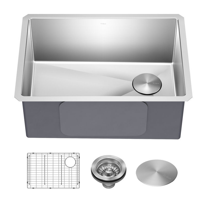 Évier de cuisine en acier inoxydable KRAUS Standart Pro, Bol simple, H 10 po x l 19 po x L 27 po