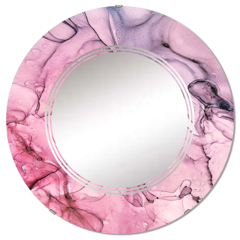 Miroir mural rose et bleu abstrait II, 24 po x 24 po