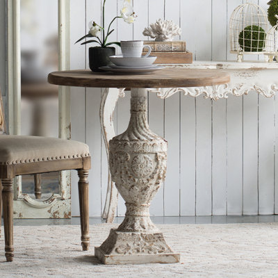30" Ramani Antique Round Wood Table, Distressed Design, Rustic Style