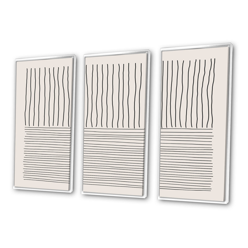 Minimal Geometric Lines III - reproduction de cadre photo sur toile 3 pièces, Cadre blanc, H 32 po x l 48 po x P 1 po