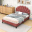 Upholstered Platform Bed with Artistic Flower Pattern Velvet Headboard and Slats-1876230820-1876230846