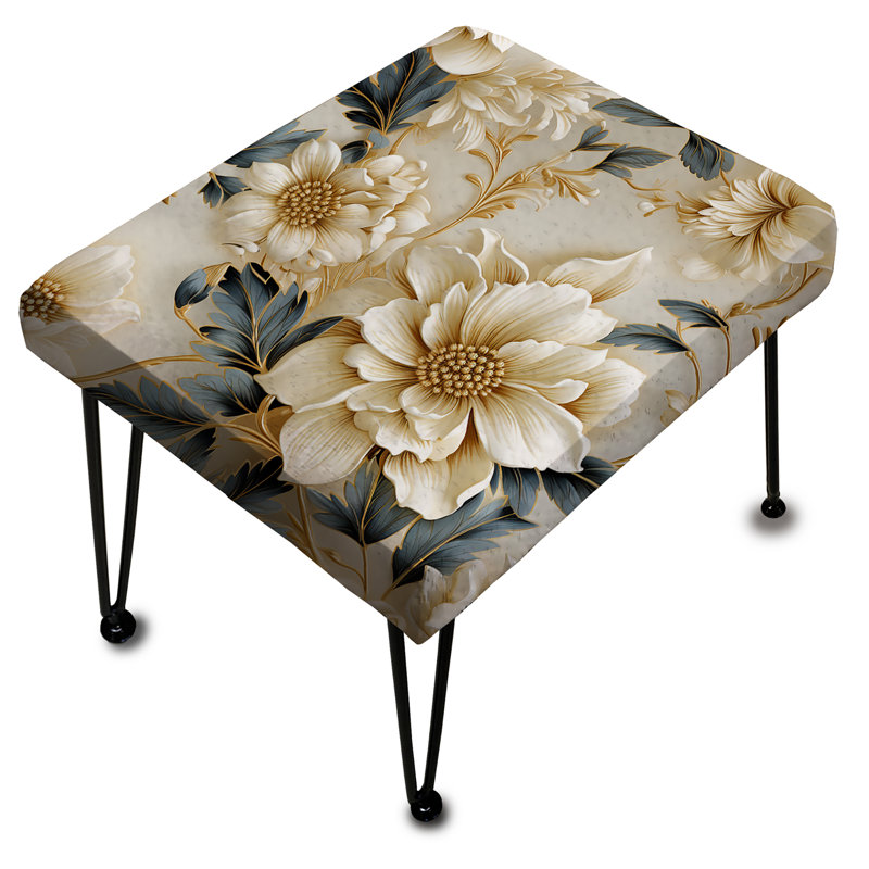 Repose-pieds rectangulaire en marbre doré blanc et bleu Elegance II